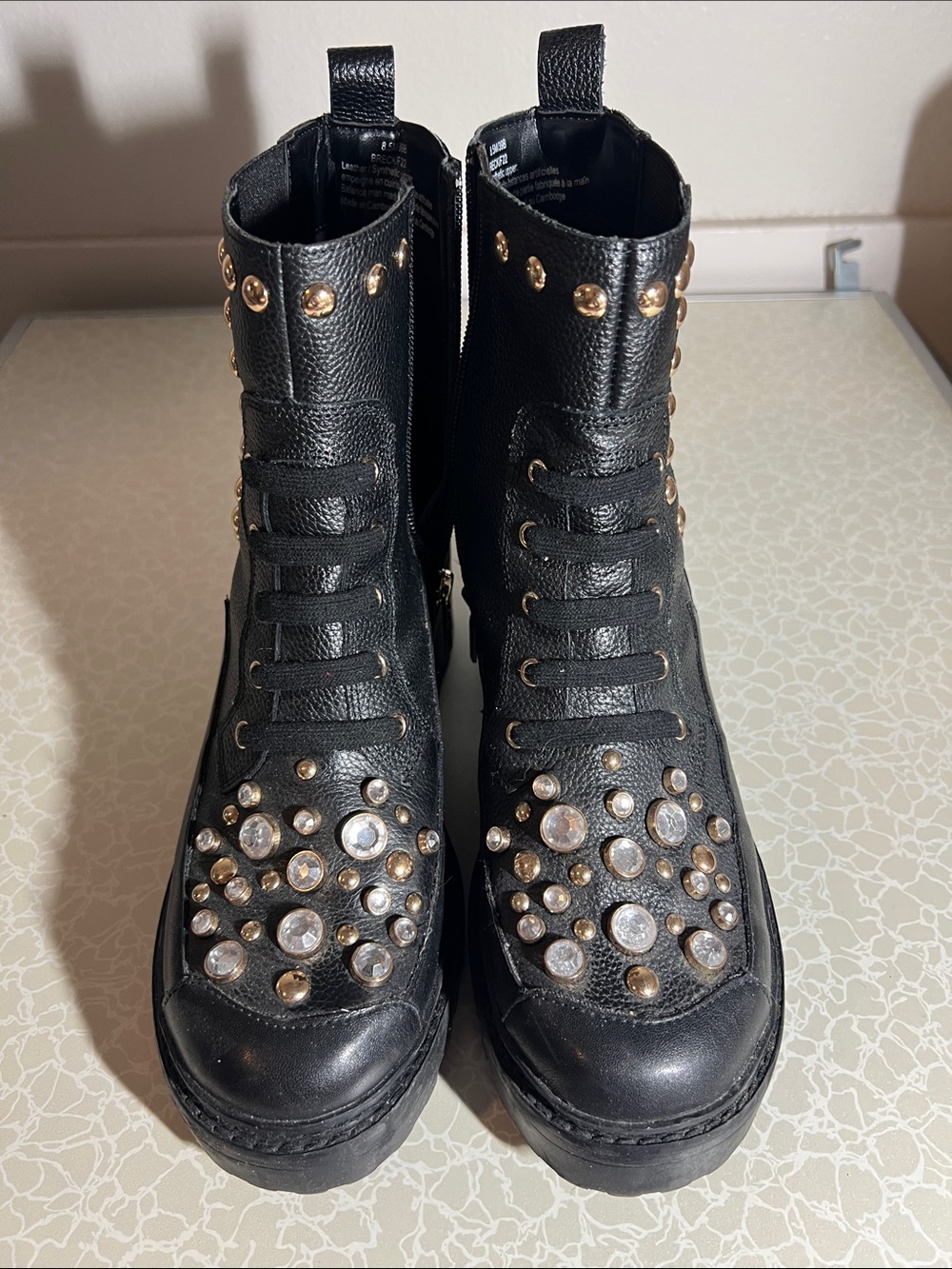 Karl Lagerfeld black rhinestone Studded Platform Combat Boots